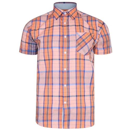 KAM Casual Check Short Sleeve Shirt Peach